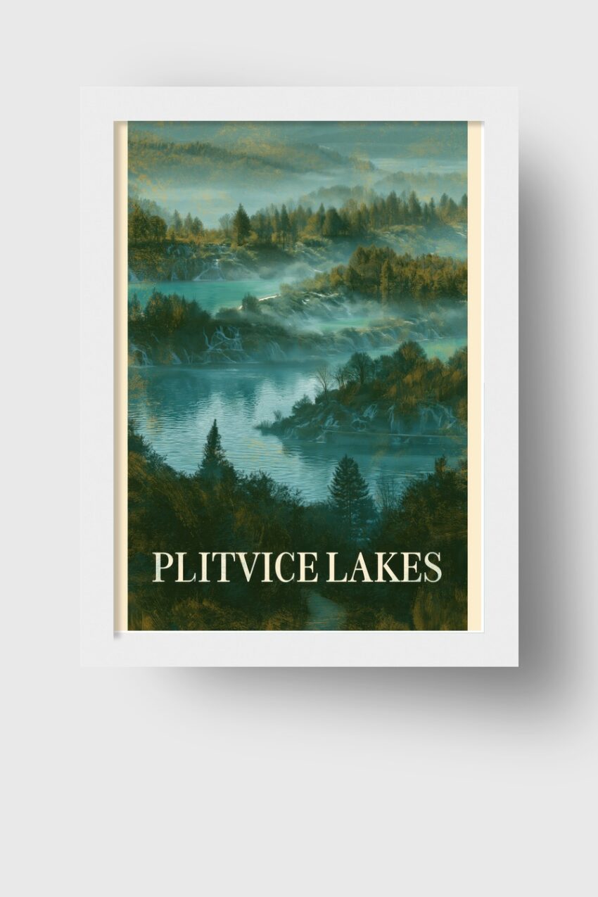 Digitale Kunst Poster Seenlandschaft Nebel blau grün