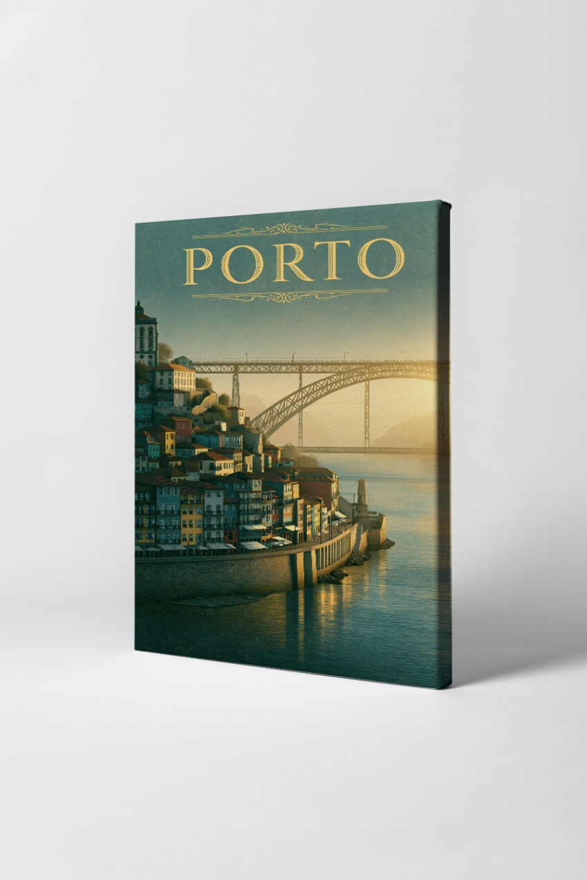 Illustration Poster Porto Hafen Brücke urban blaß