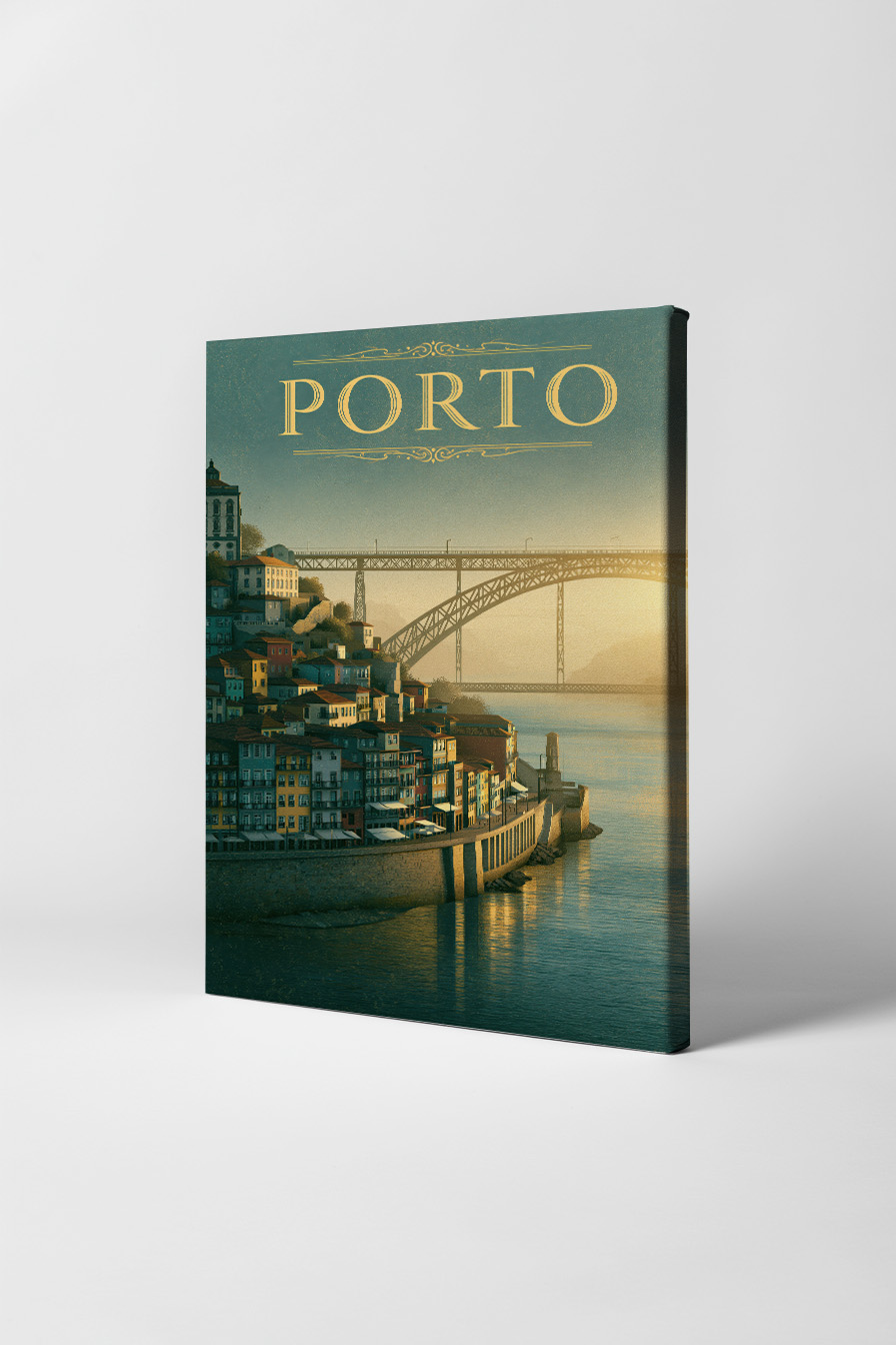 Illustration Poster Porto Hafen Brücke urban blaß
