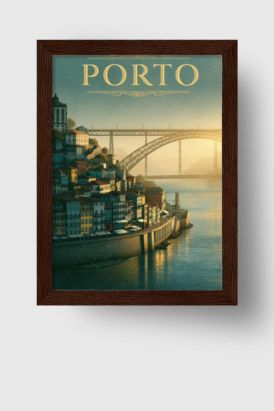 Illustration Poster Porto Hafen Brücke urban blaß