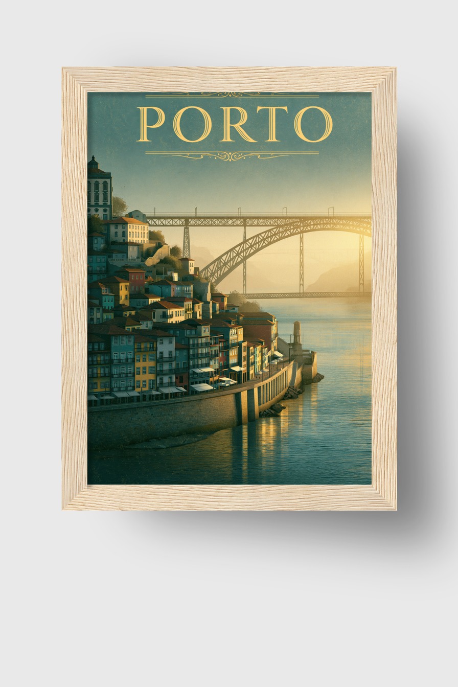 Illustration Poster Porto Hafen Brücke urban blaß