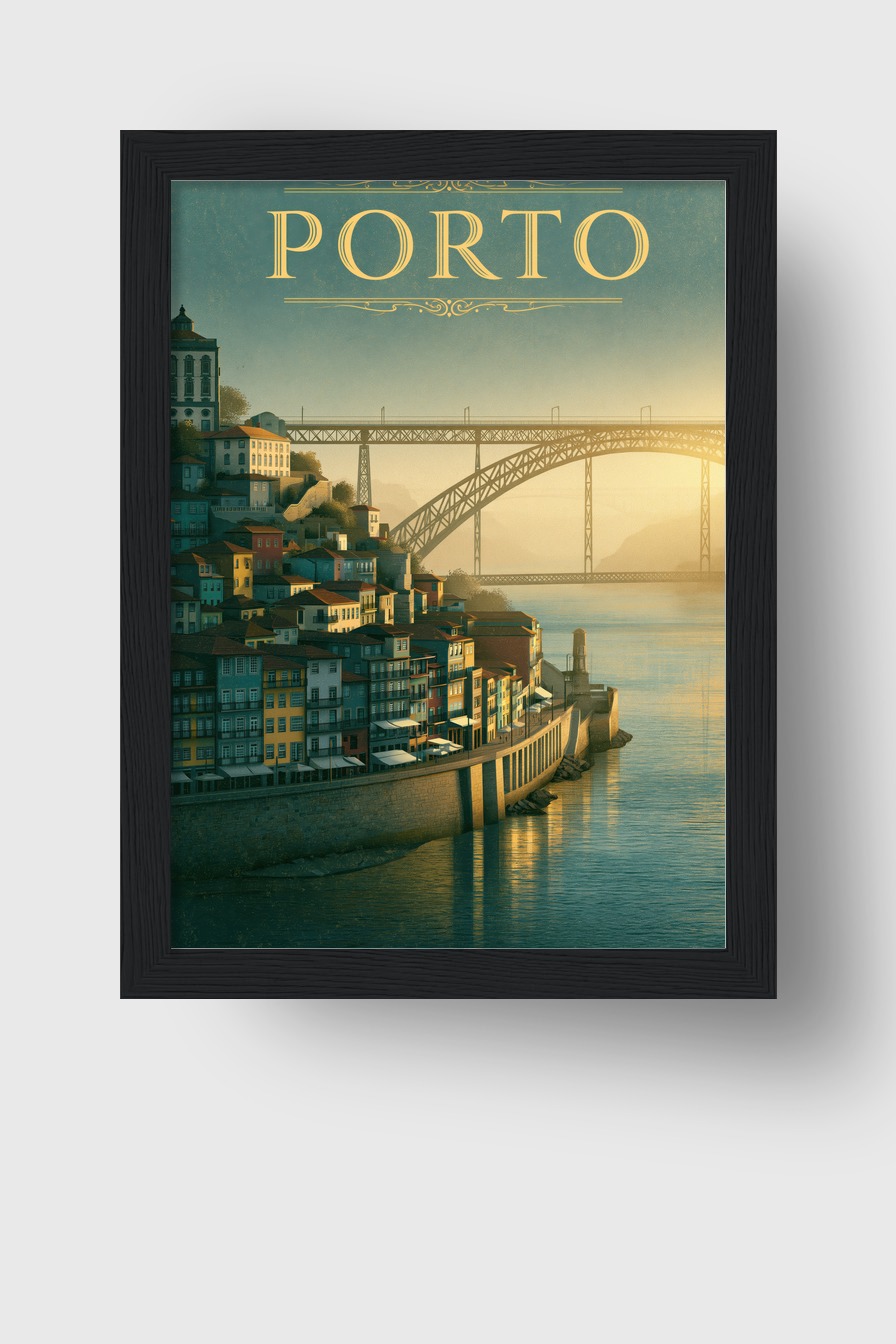 Illustration Poster Porto Hafen Brücke urban blaß