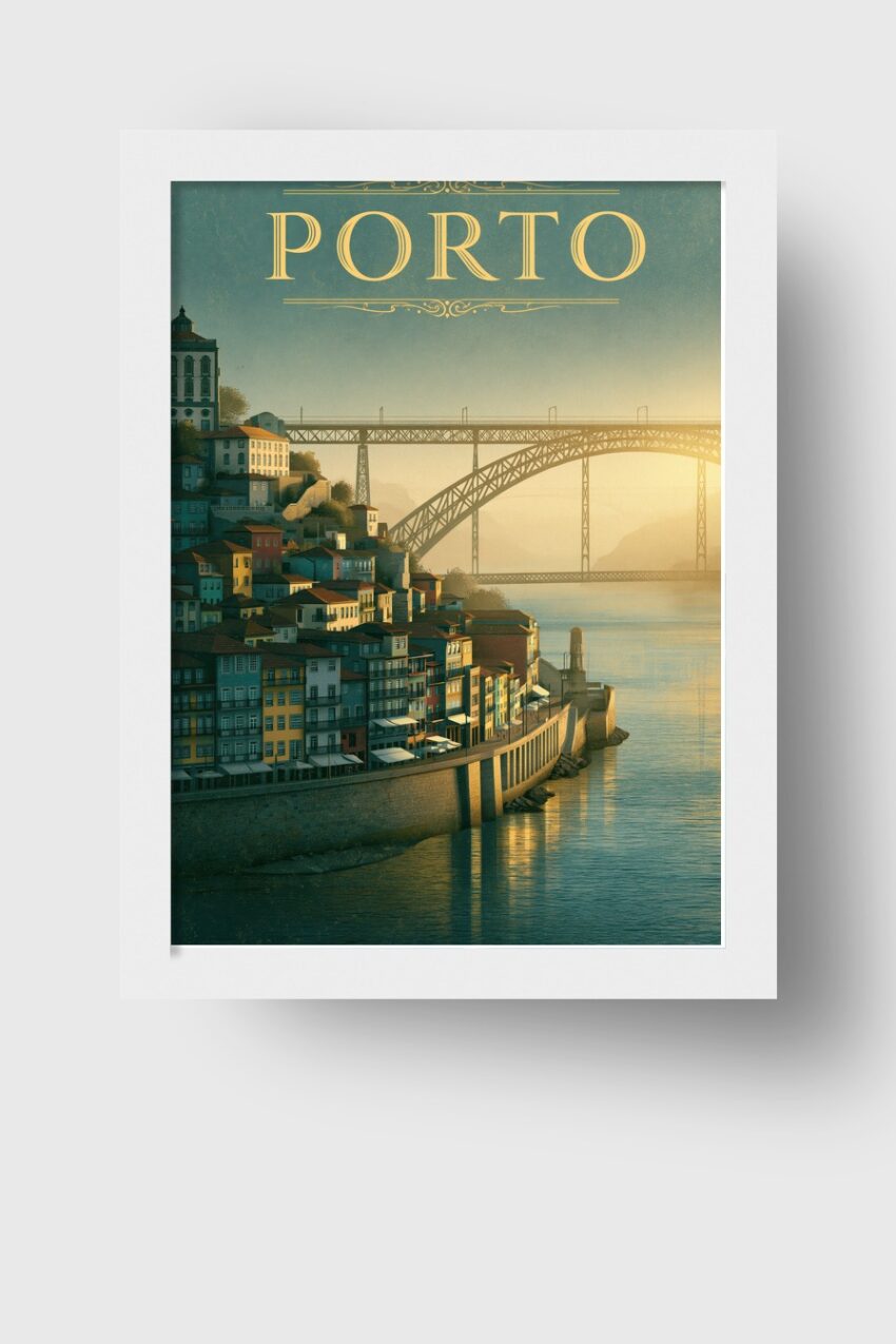 Illustration Poster Porto Hafen Brücke urban blaß