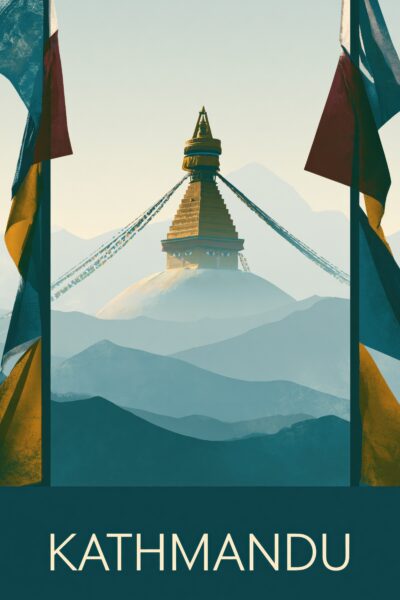 Stupa mit Gebetsfahnen Poster