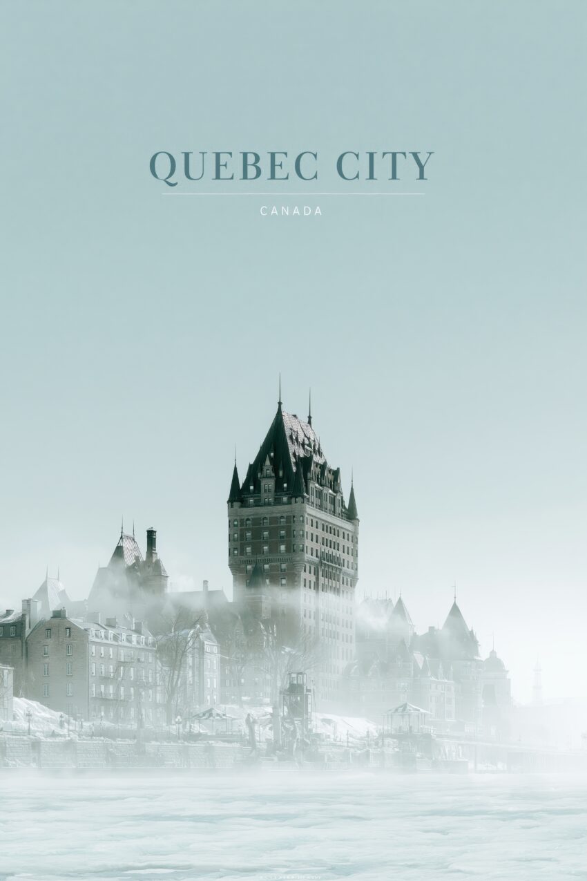 Fotografie Poster Quebec Stadt Schloss Nebel Kühl
