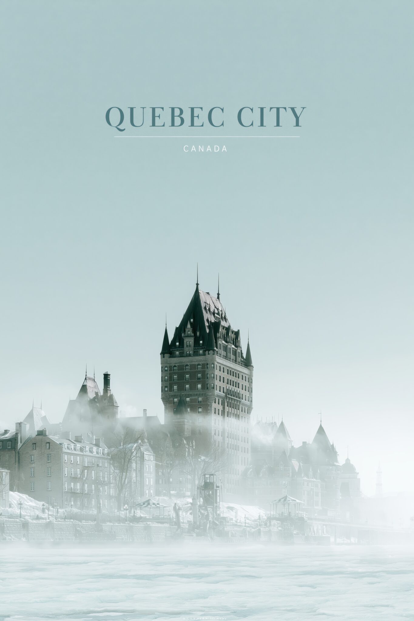 Fotografie Poster Quebec Stadt Schloss Nebel Kühl
