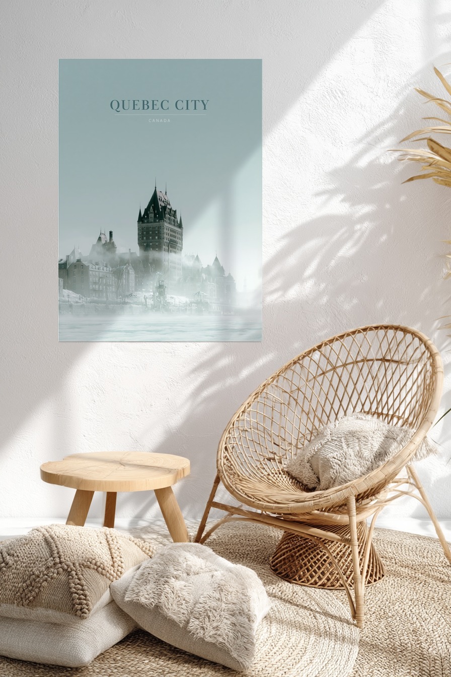 Fotografie Poster Quebec Stadt Schloss Nebel Kühl