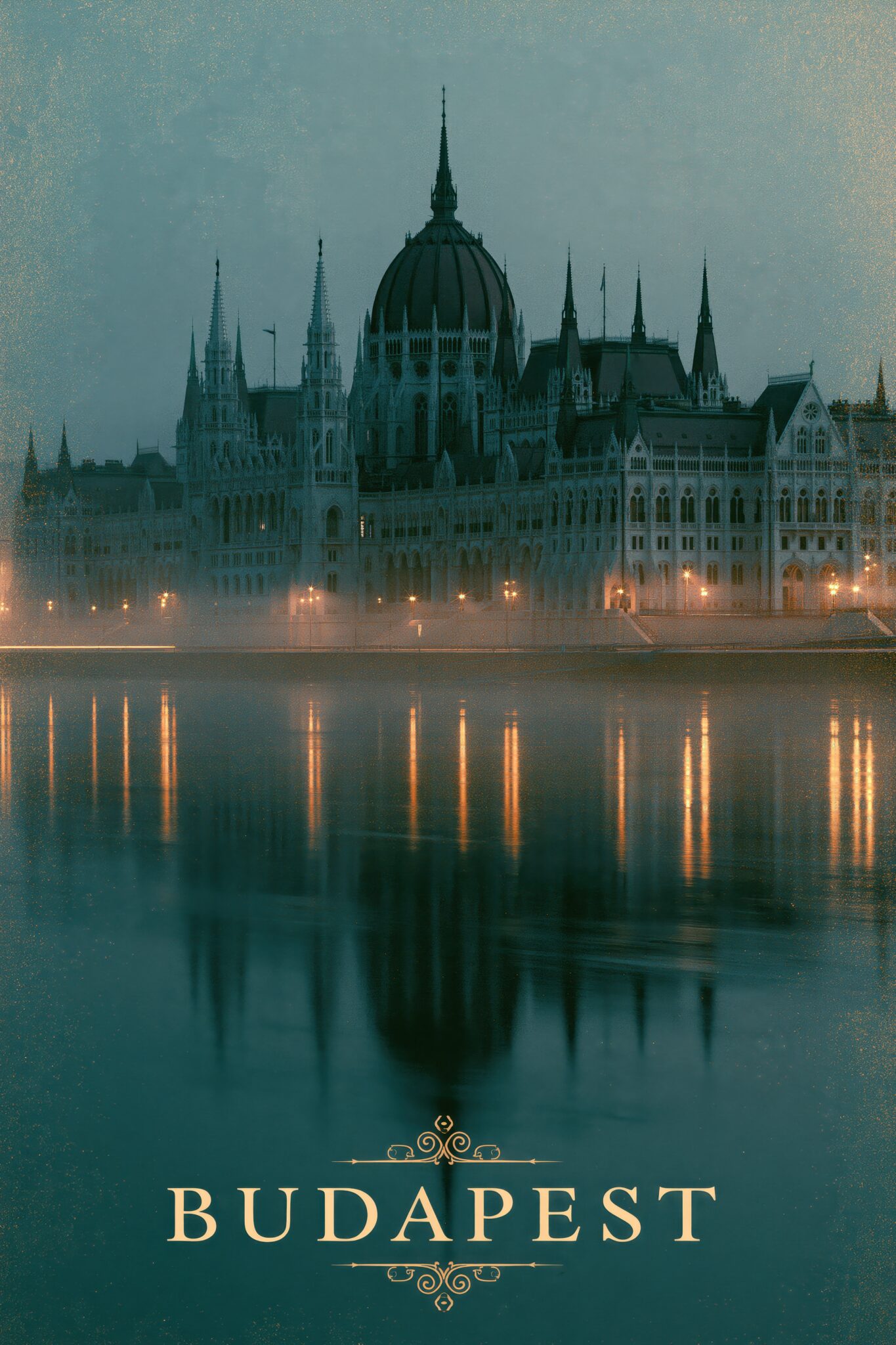 Fotografie Poster Parlament bei Nebel Beleuchtung Spiegelung