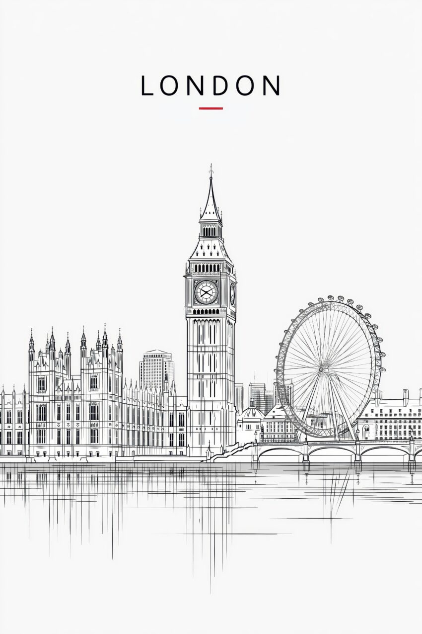Illustration Poster London Skyline Big Ben minimalistisch schwarz-weiß