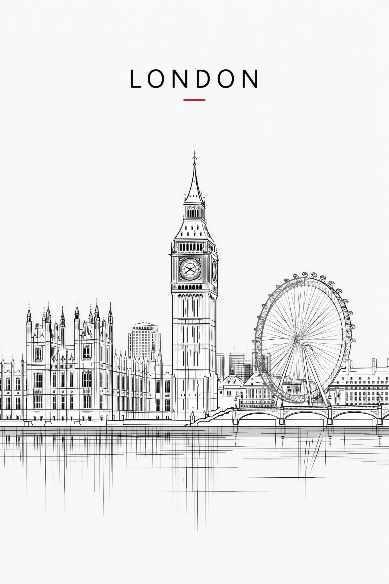 Illustration Poster London Skyline Big Ben minimalistisch schwarz-weiß