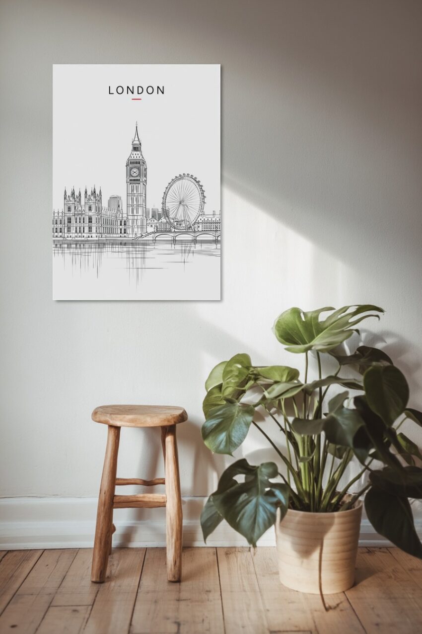 Illustration Poster London Skyline Big Ben minimalistisch schwarz-weiß