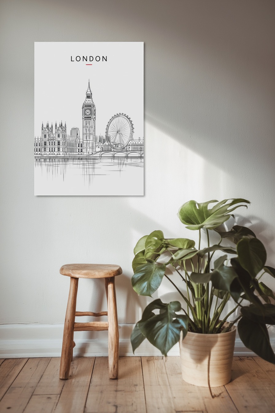 Illustration Poster London Skyline Big Ben minimalistisch schwarz-weiß
