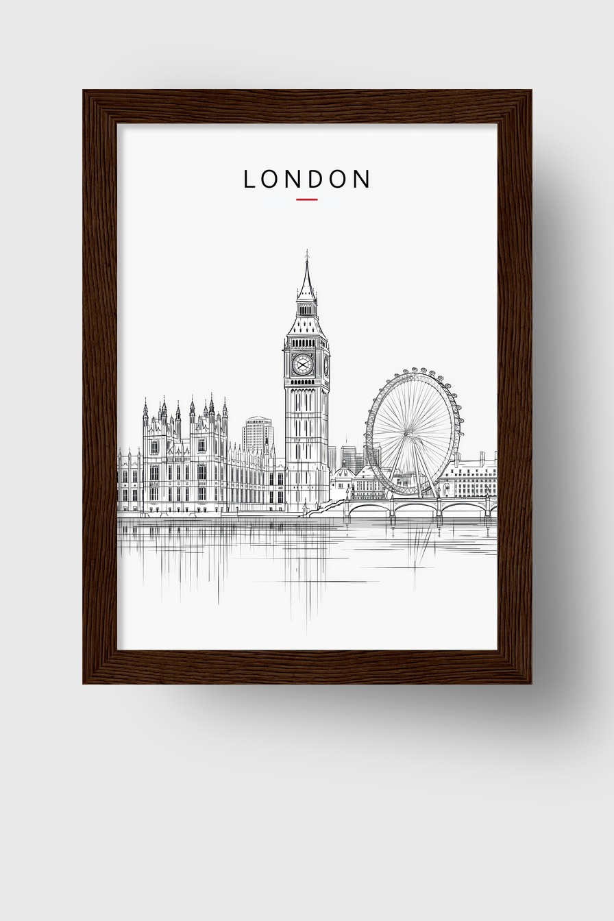 Illustration Poster London Skyline Big Ben minimalistisch schwarz-weiß