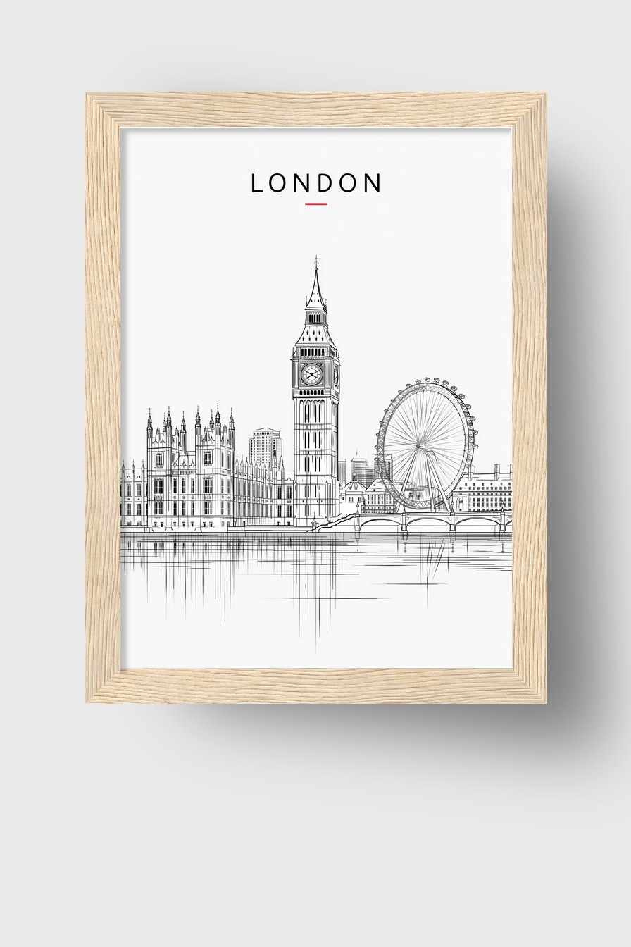 Illustration Poster London Skyline Big Ben minimalistisch schwarz-weiß