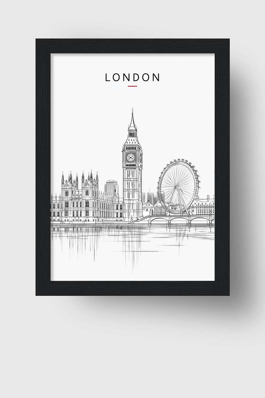 Illustration Poster London Skyline Big Ben minimalistisch schwarz-weiß