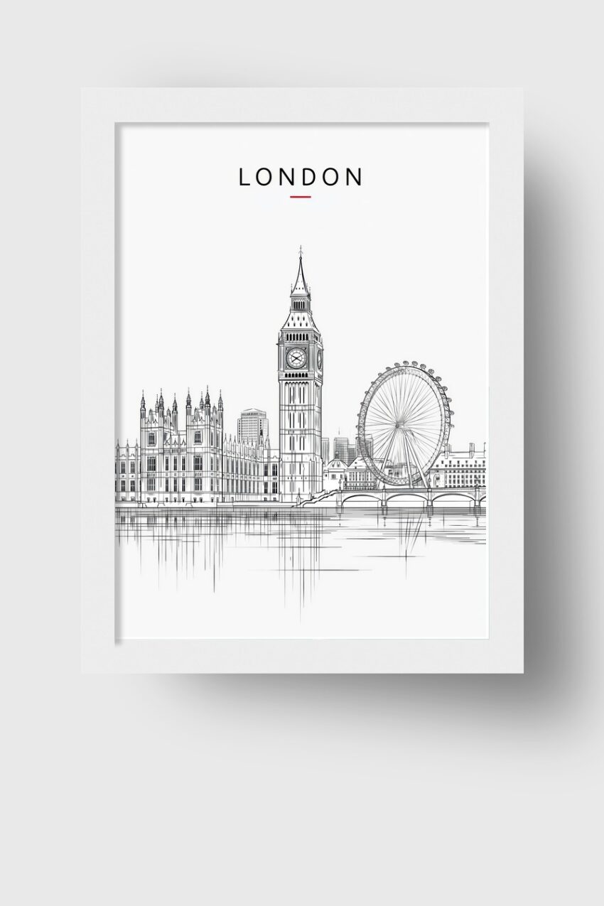 Illustration Poster London Skyline Big Ben minimalistisch schwarz-weiß