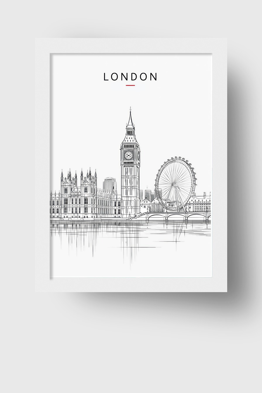Illustration Poster London Skyline Big Ben minimalistisch schwarz-weiß
