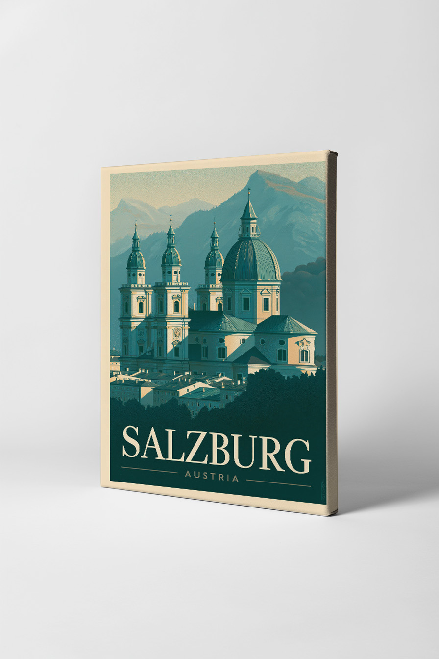 Illustration Poster Salzburg Dom Bergpanorama minimal