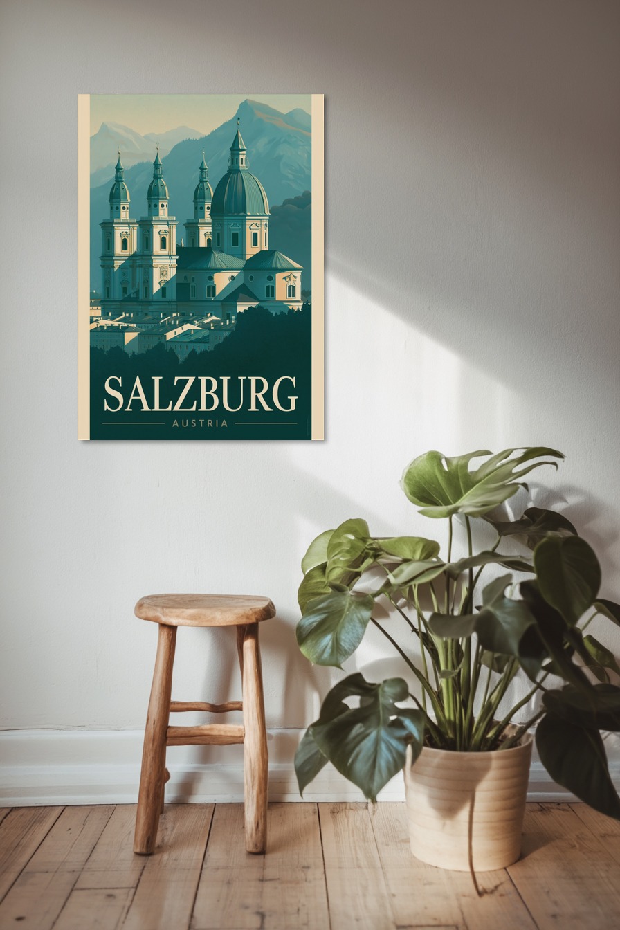 Illustration Poster Salzburg Dom Bergpanorama minimal