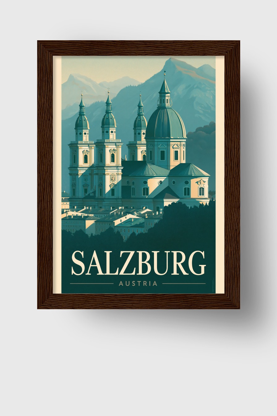 Illustration Poster Salzburg Dom Bergpanorama minimal