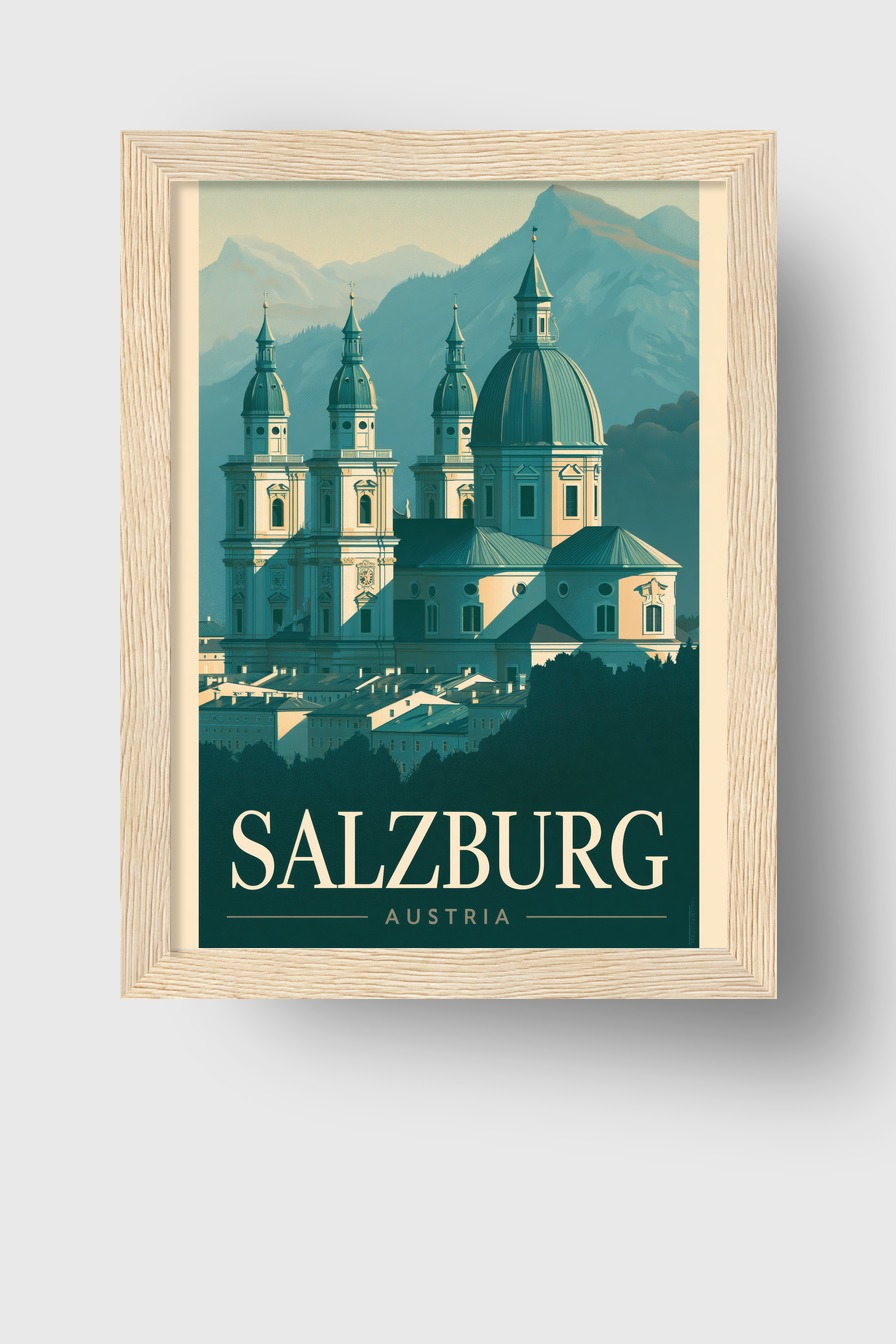Illustration Poster Salzburg Dom Bergpanorama minimal