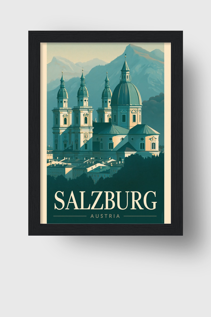 Illustration Poster Salzburg Dom Bergpanorama minimal
