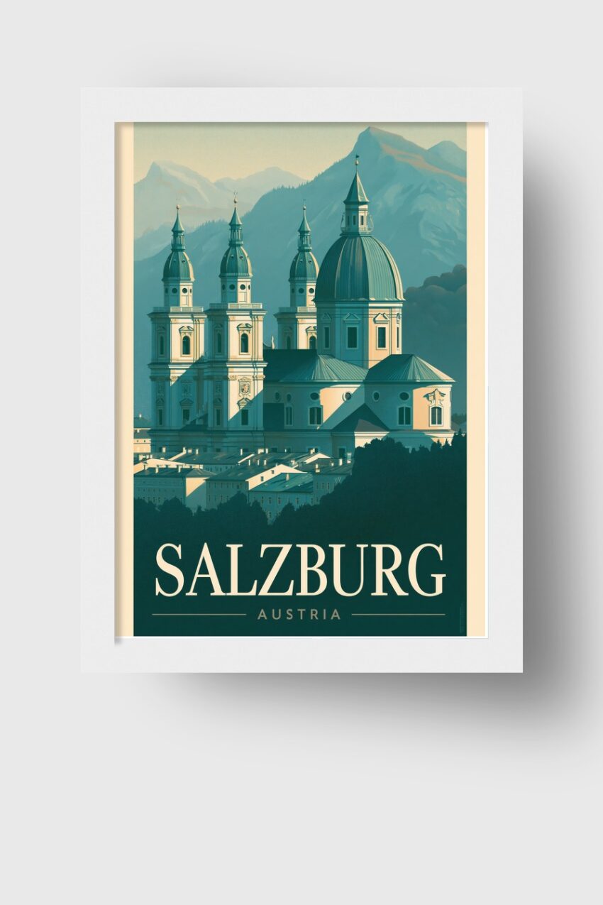 Illustration Poster Salzburg Dom Bergpanorama minimal