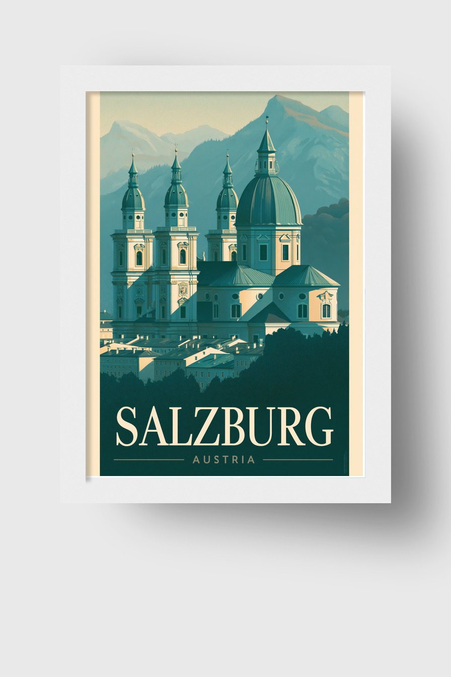 Illustration Poster Salzburg Dom Bergpanorama minimal