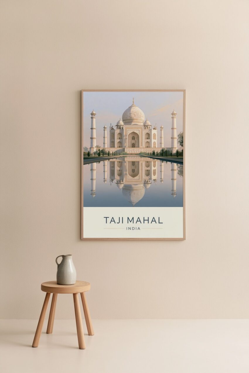 Fotografie Poster Taj Mahal Spiegelung klar Symmetrie
