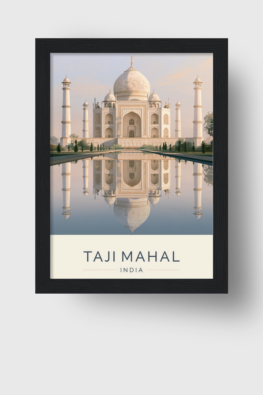 Fotografie Poster Taj Mahal Spiegelung klar Symmetrie