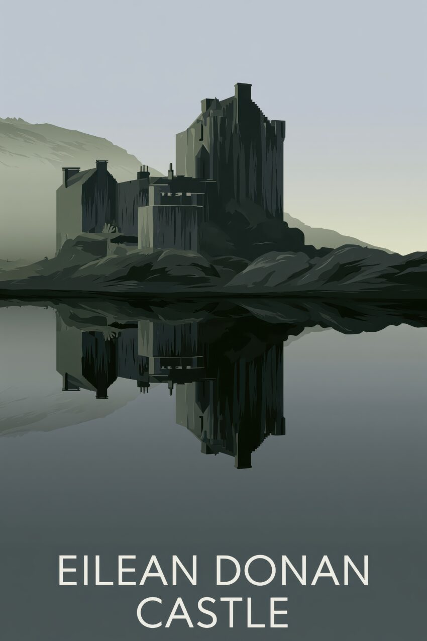 Digitale Kunst Poster Burg Spiegelung Wasser ruhig grau