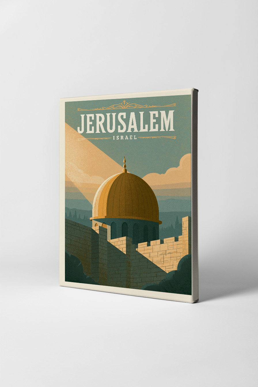 Illustration Poster Kuppel Jerusalem Architektur reduziert gold