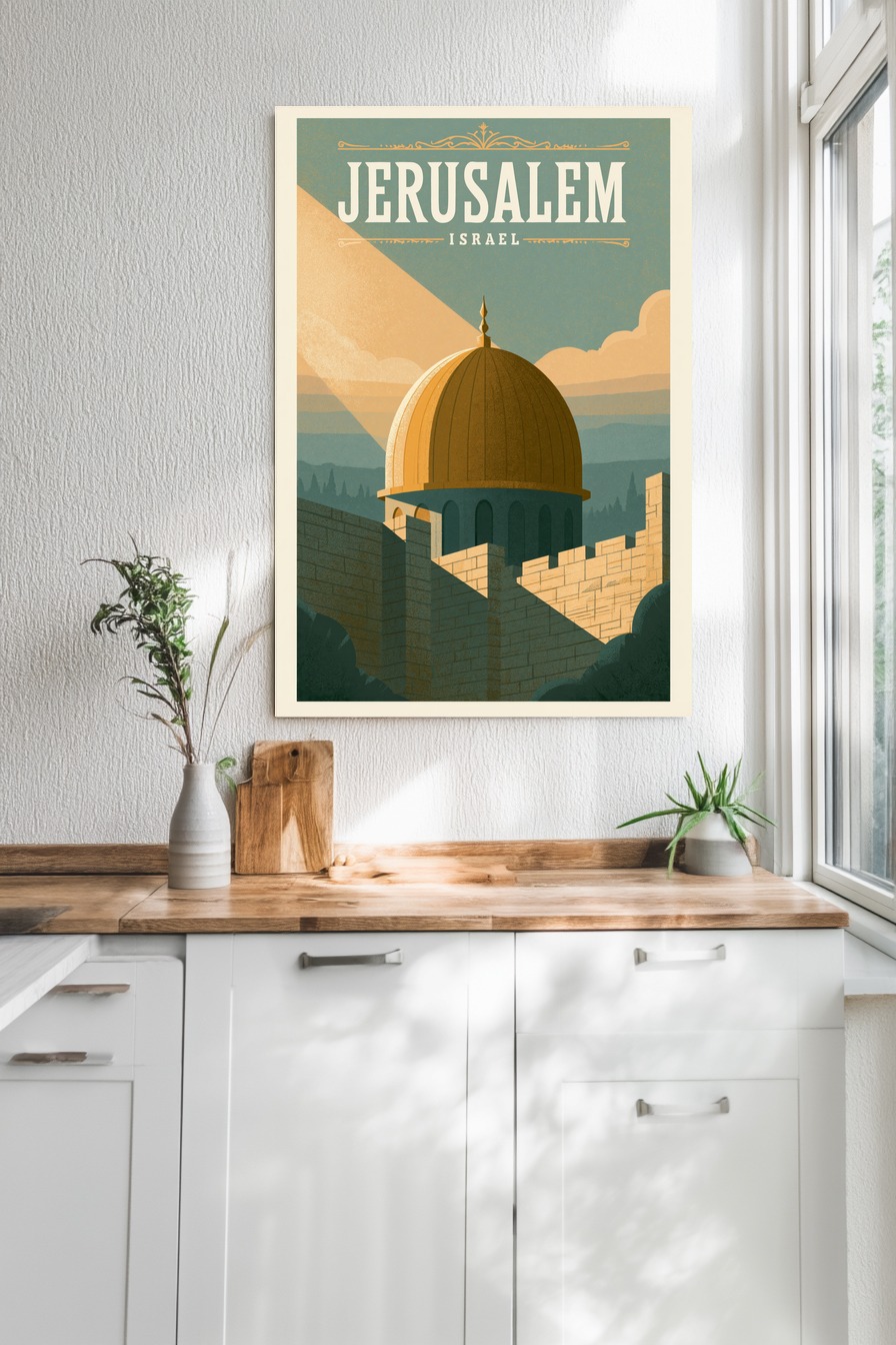 Illustration Poster Kuppel Jerusalem Architektur reduziert gold