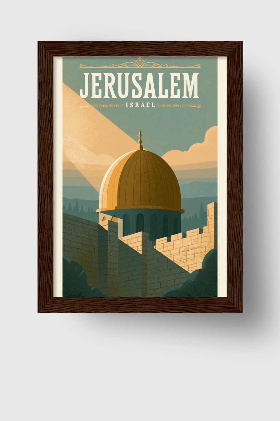 Illustration Poster Kuppel Jerusalem Architektur reduziert gold