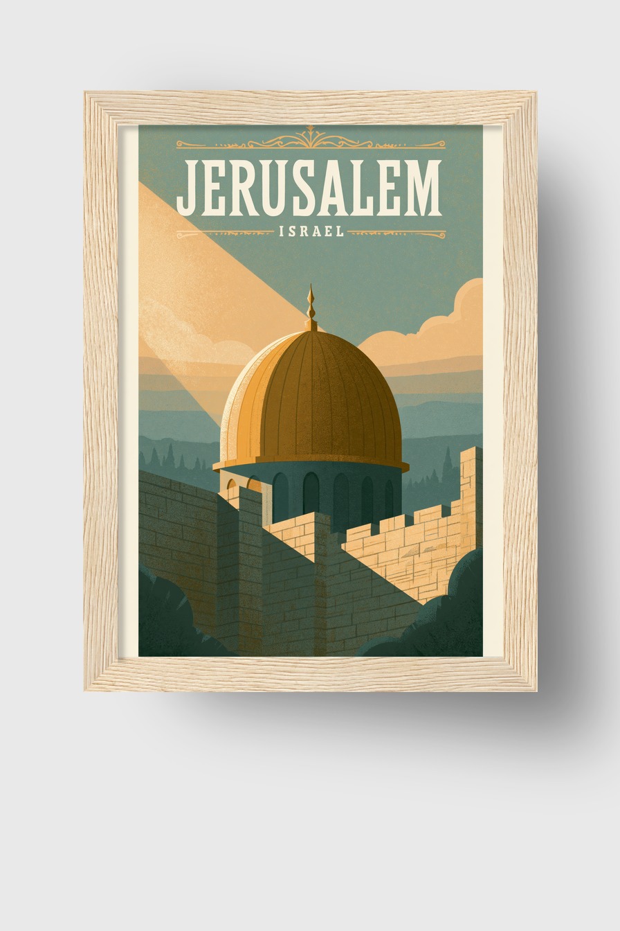 Illustration Poster Kuppel Jerusalem Architektur reduziert gold