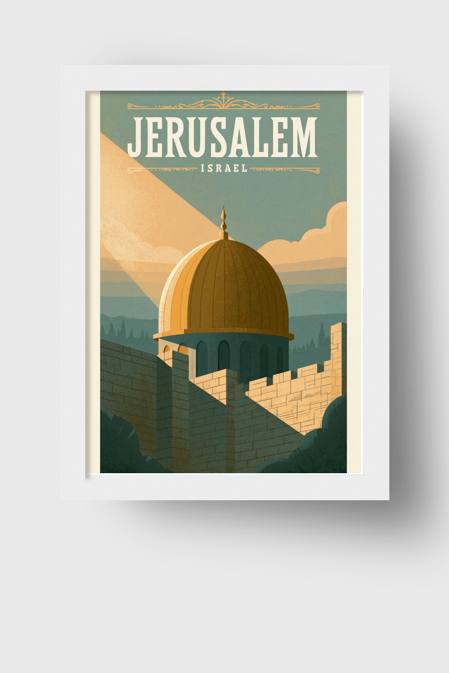 Illustration Poster Kuppel Jerusalem Architektur reduziert gold