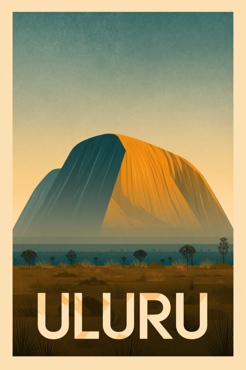 Illustration Poster Uluru Monolith Sonnenlicht minimalistisch