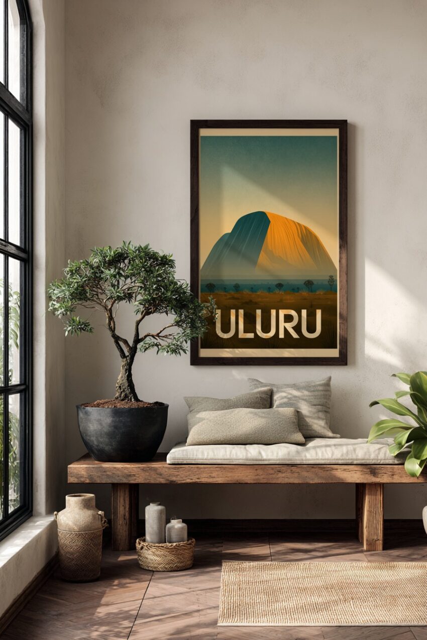Illustration Poster Uluru Monolith Sonnenlicht minimalistisch
