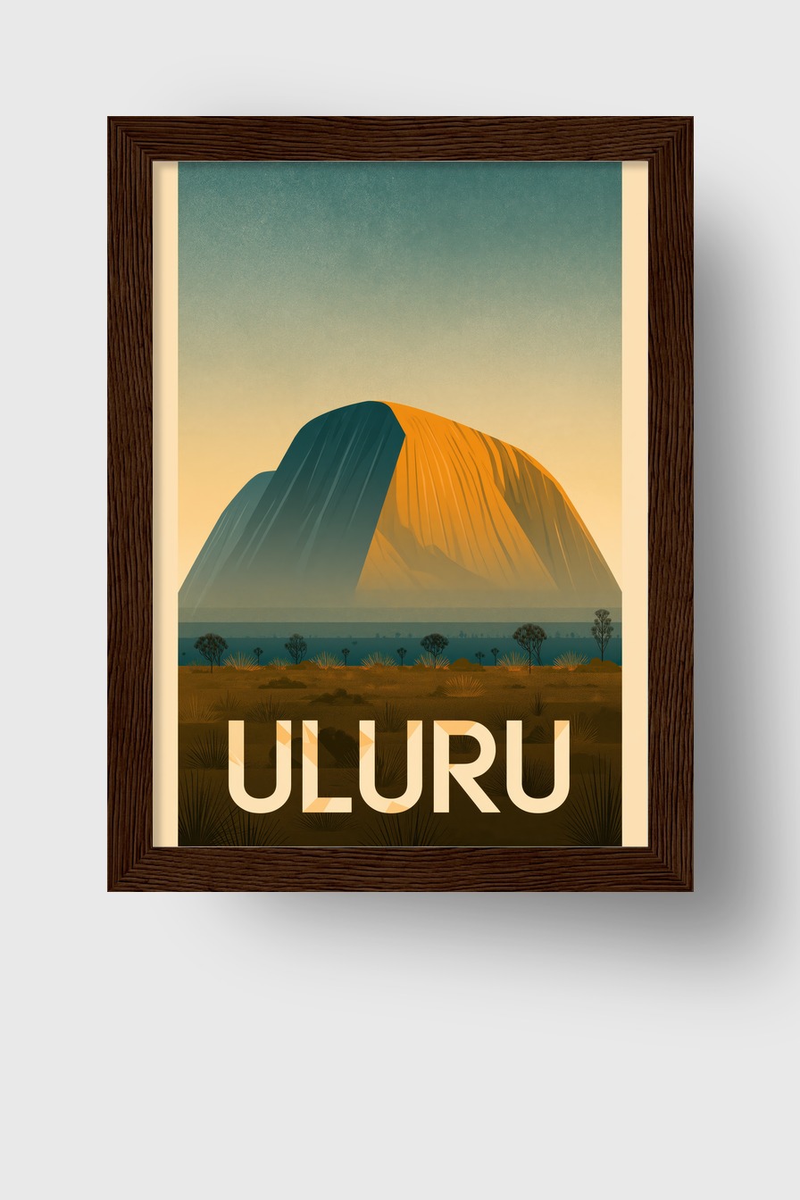 Illustration Poster Uluru Monolith Sonnenlicht minimalistisch