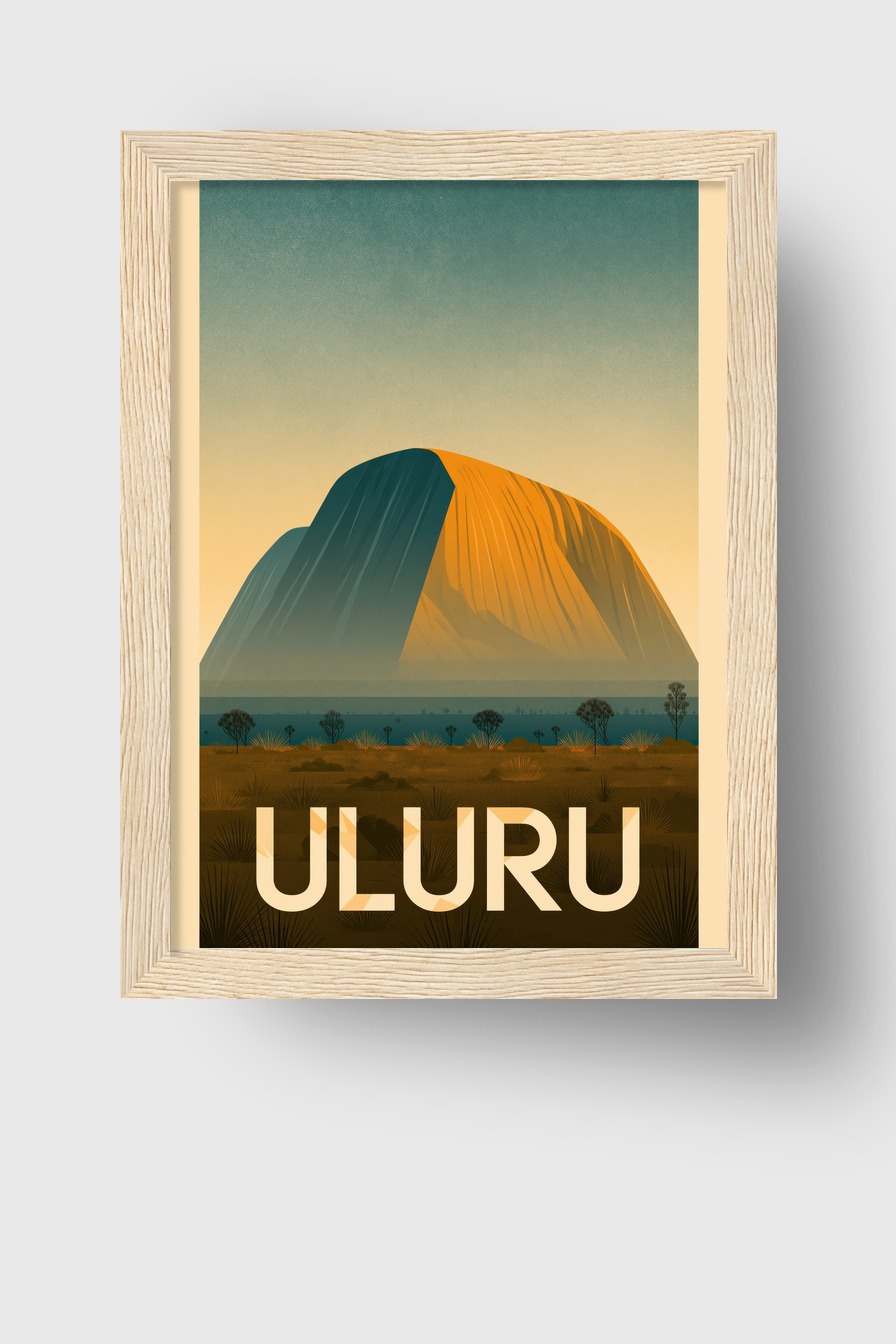 Illustration Poster Uluru Monolith Sonnenlicht minimalistisch