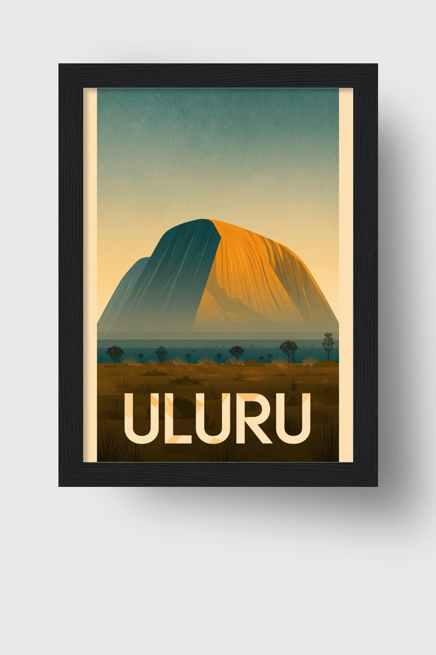 Illustration Poster Uluru Monolith Sonnenlicht minimalistisch