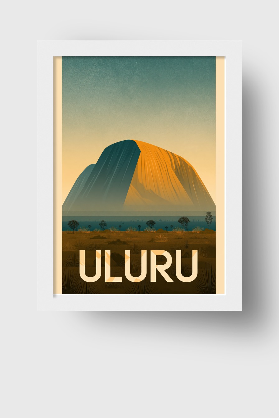 Illustration Poster Uluru Monolith Sonnenlicht minimalistisch