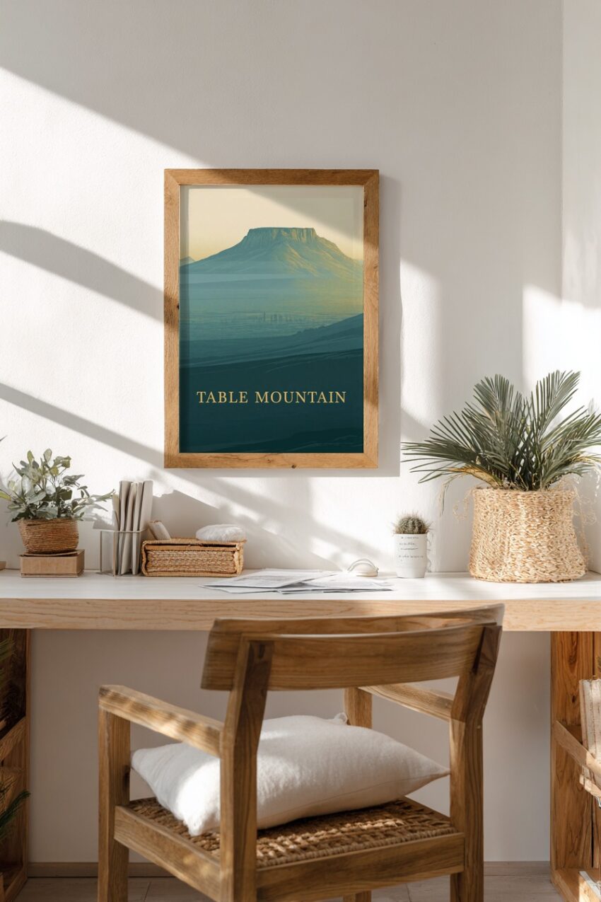 Grafik Poster Tafelberg blau-beige minimalistisch Wand