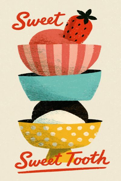 Eiswaffel Erdbeere Poster