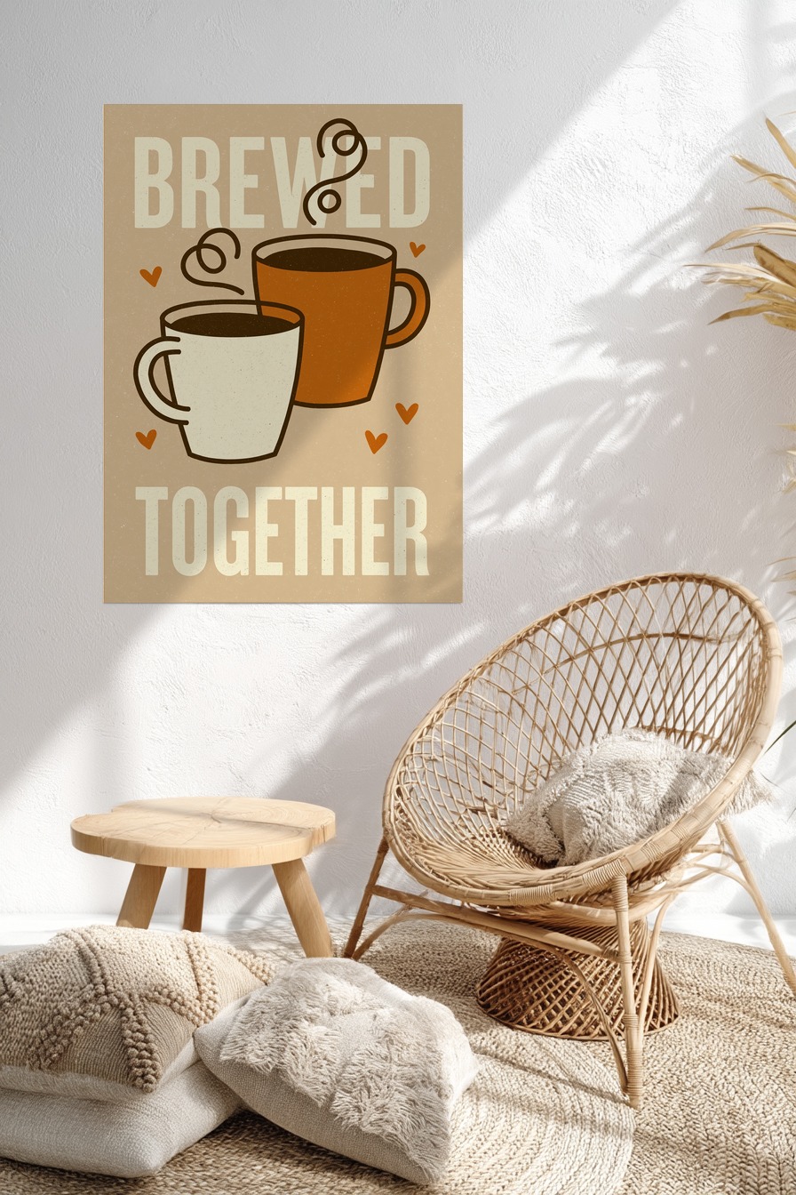 Illustration Poster Kaffeetassen schlicht beige braun weiß