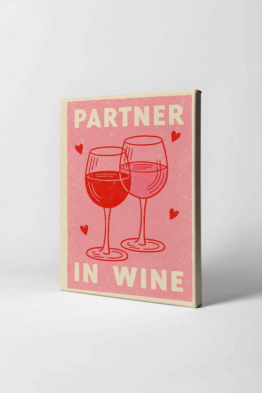Illustration Poster Weingläser Herz rot rosa minimal