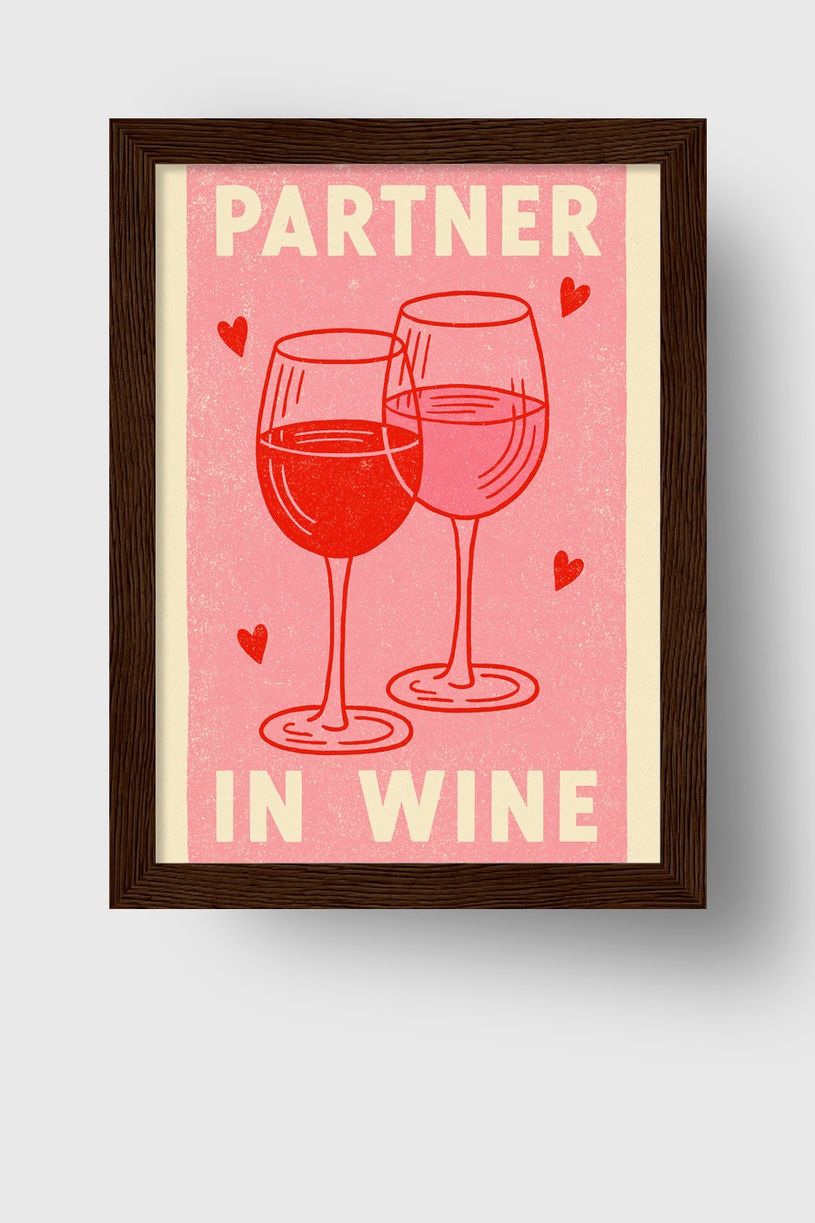 Illustration Poster Weingläser Herz rot rosa minimal