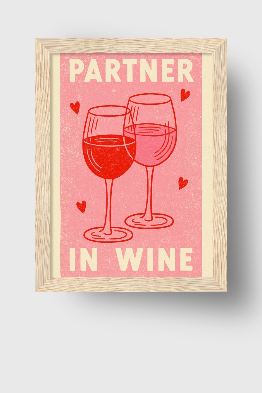 Illustration Poster Weingläser Herz rot rosa minimal