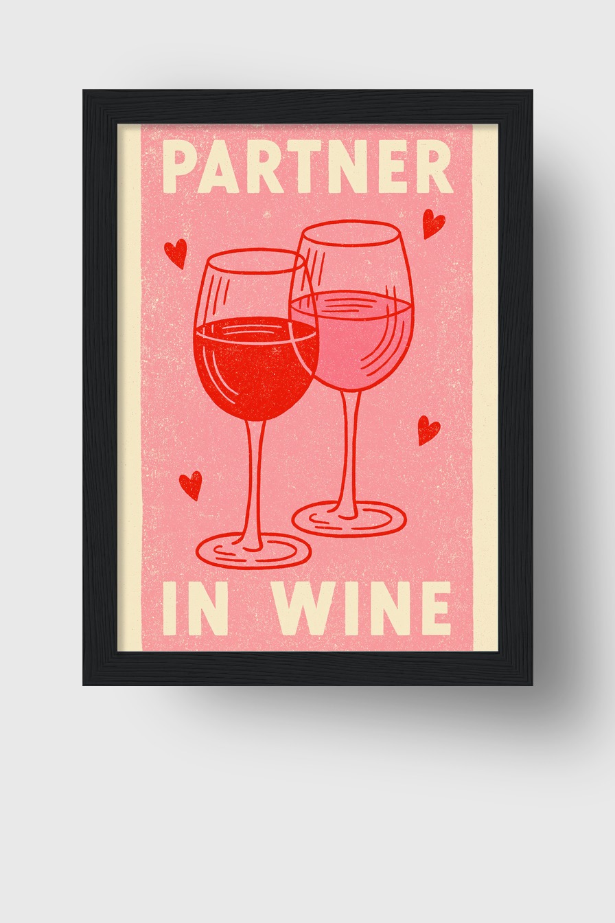 Illustration Poster Weingläser Herz rot rosa minimal