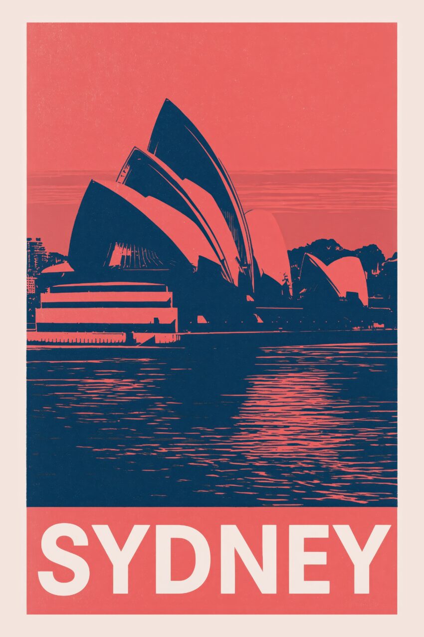 Grafik Poster Opernhaus Sydney minimalistisch rot blau